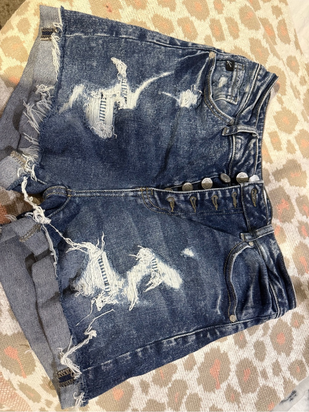 KanCan Distressed High-Waist Dark Blue Denim Shorts